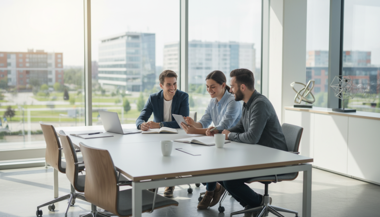 Specjaliści z agencji Mayko analizują wyniki kampanii marketingu online w nowoczesnym biurze w Białymstoku w 2026 roku.